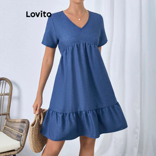 Lovito Vestido casual simples em camadas para mulheres LBL16414