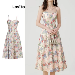 Lovito Vestido casual floral com zíper para mulheres L99ED680