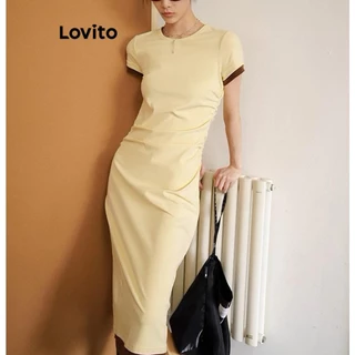 Lovito Vestido casual liso com contraste para mulheres LNE74127