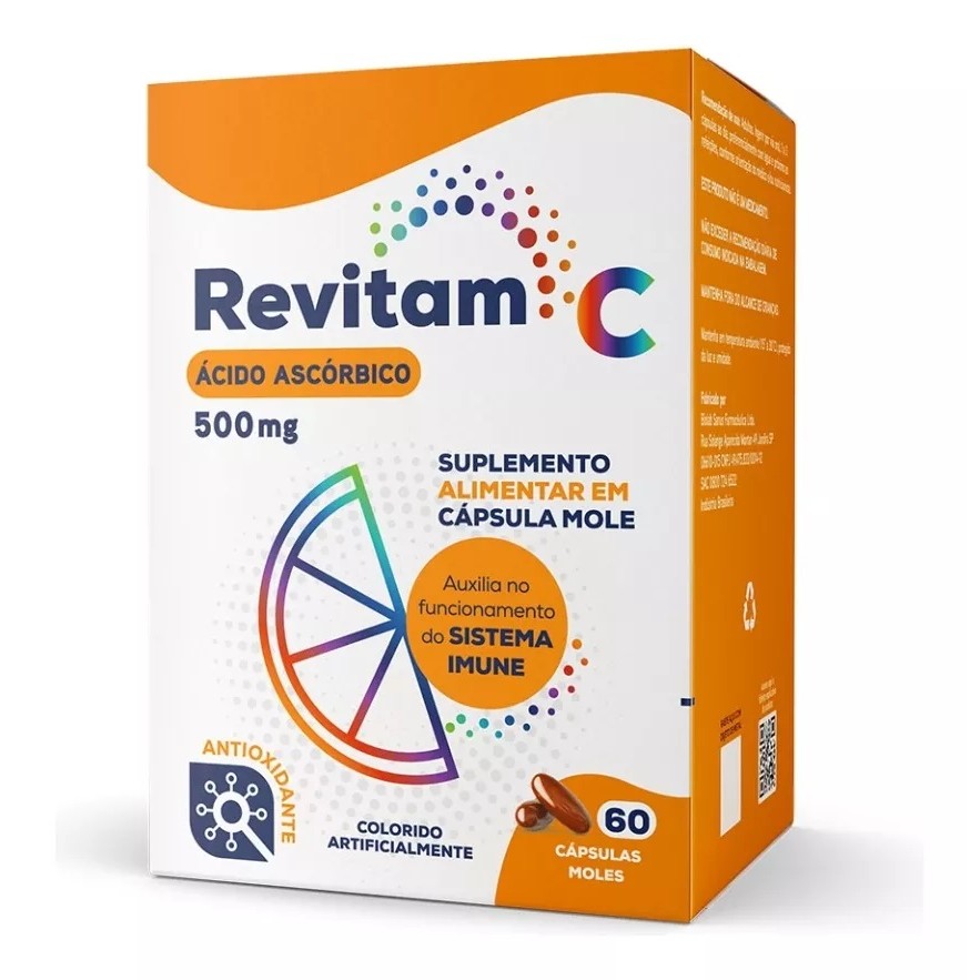 Vitamina C Ácido Ascórbico 500mg Revitam C Imunidade 60Cps | Shopee Brasil