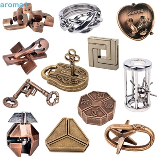 AROMA1 Luban Lock Puzzle Toy Educacional Tradicional Cérebro Jogo Blocos Brinquedo Para Crianças Adultos Presentes Engraçados Magic Baffling Metal Fio Quebra-Cabeça