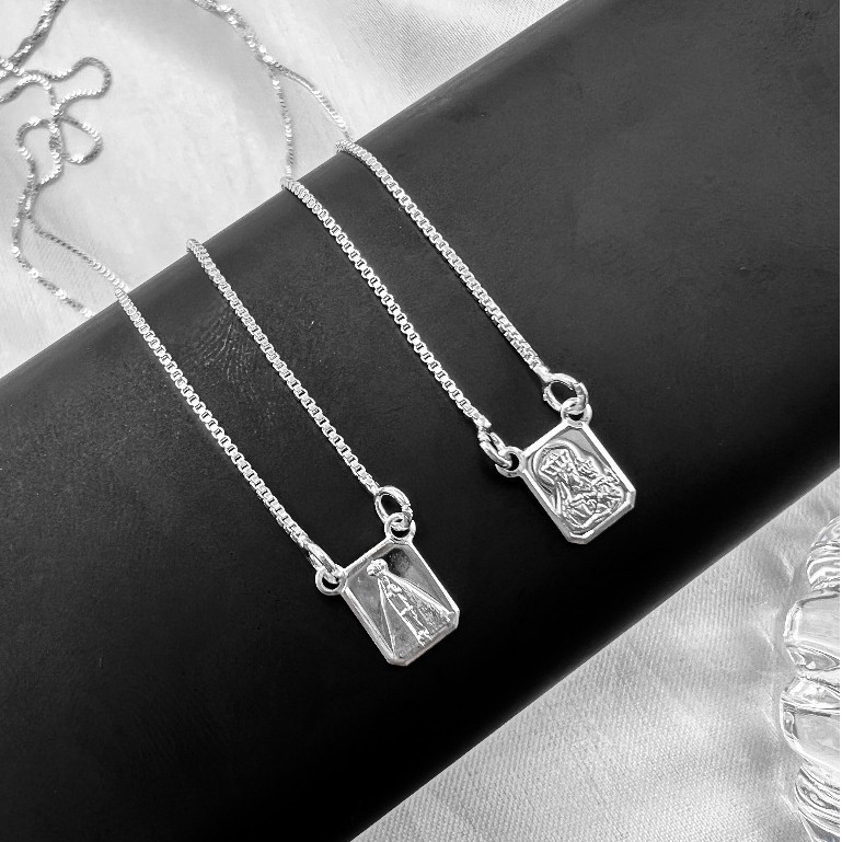 Escapulário Masculino Nossa Senhora Aparecida Banhado a prata 925