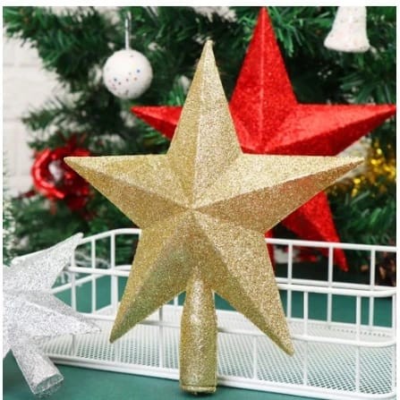 Estrela Ponteira com Glitter - Enfeite Natalino - Árvore de Natal 15cm/20cm