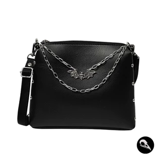 Bolsa Tiracolo Preta Morcego Gótica Alternativa em Laminado PVC Estilo Dark Artesanal Nacional