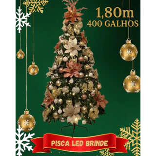 Arvore de Natal 1,80mt - 400 galhos Pinheiro Grande Realista + Pisca LED - Novidade Oferta Exclusiva