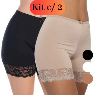 Kit 2 Short Anágua Segunda Pele com Renda Bermuda Feminina