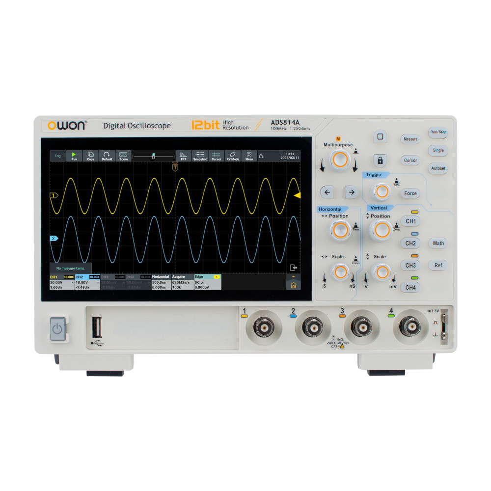 Osciloscópio Digital de Bancada 12bit 100MHz 1.25GSa/s 4 canais OWON ADS814A