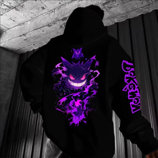 Blusa Moletom Canguru gengar fantasma pokemon Feminino Masculino Flanelado Unissex Inverno Algodao
