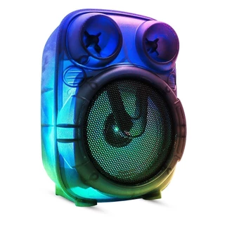 Caixa De Som Bluetooth Portátil Alta Com Rádio FM Design Translúcida Led RGB 8W RMS Bateria Recarregável Entrada SD
