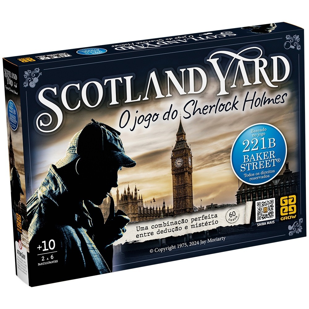 JOGO DE TABULEIRO SCOTLAND YARD SHERLOCK HOLMES GROW BRINQUEDO MESA DETETIVE INVESTIGADOR MISTÉRIOS