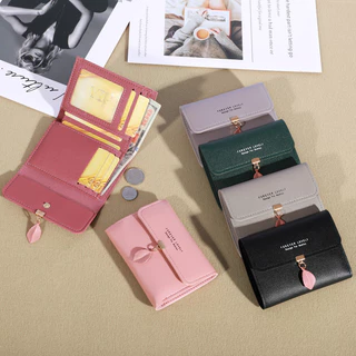 2023 Novo Estilo Moda Moda Moda Moda Pequena Carteira Mulher Estilo Curto Versão Coreana Simples Pequena Fresca Folhas 70% de desconto Porta-cartões Buckle Coin Purse Card Holder Ladies Bag