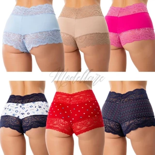 Kit 10 Short Renda Calesson Calcinha Box Conforto Suede Forro Algodão Linha Noite Elegance