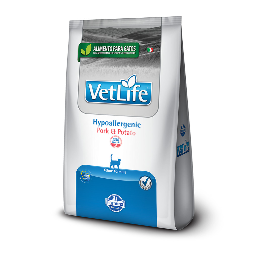 Ração Seca Vet Life Natural Hypoallergenic Pork e Potato para Gatos Adultos - 2Kg