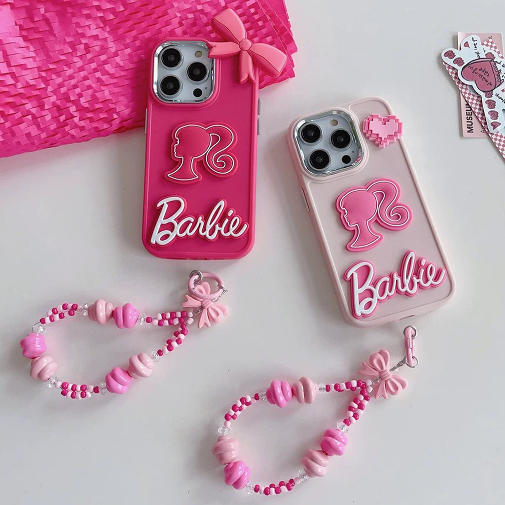 3D Barbie Bow Girl Pulseira Capa De Telefone Para iPhone 16 Pro