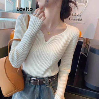 Lovito Suéter casual liso assimétrico para mulheres LNM75272