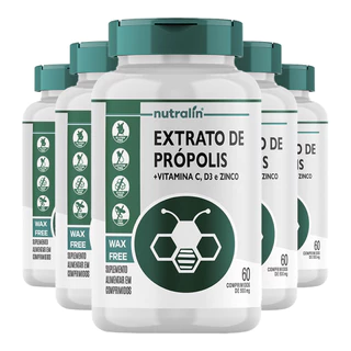 Kit 5x Extrato Própolis + Vitamina C/D + Zinco Nutralín 60Comp.