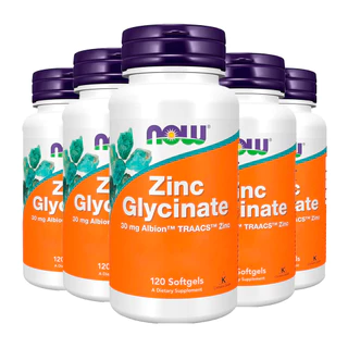 Kit 5x Glicinato de Zinco 30mg NowFoods Zinc Glycinate 120Softg /Made in Usa