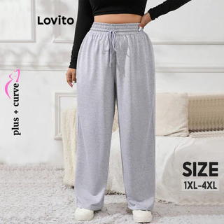 Lovito Calça básica lisa casual plus size para mulheres LNL77329