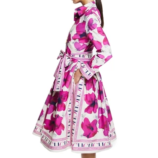 Vestido Feminino 2024 Novo De Manga Comprida Estampado Rosa Vermelho Longo De Negócios