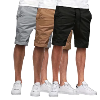 KIT 3 Bermuda Sarja Colorida Jeans Premium Masculino Diversas Cores