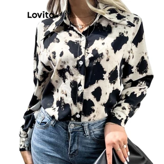 Lovito Blusa casual com estampa de vaca para mulheres LNL72138