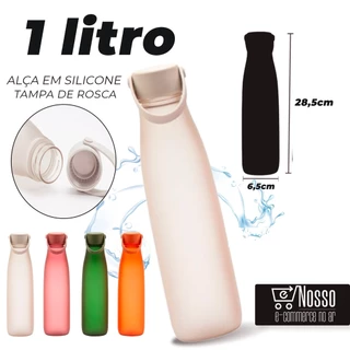 Garrafa de Água Squeeze de Plástico com Alça em Silicone 1 Litro Linha Luxo