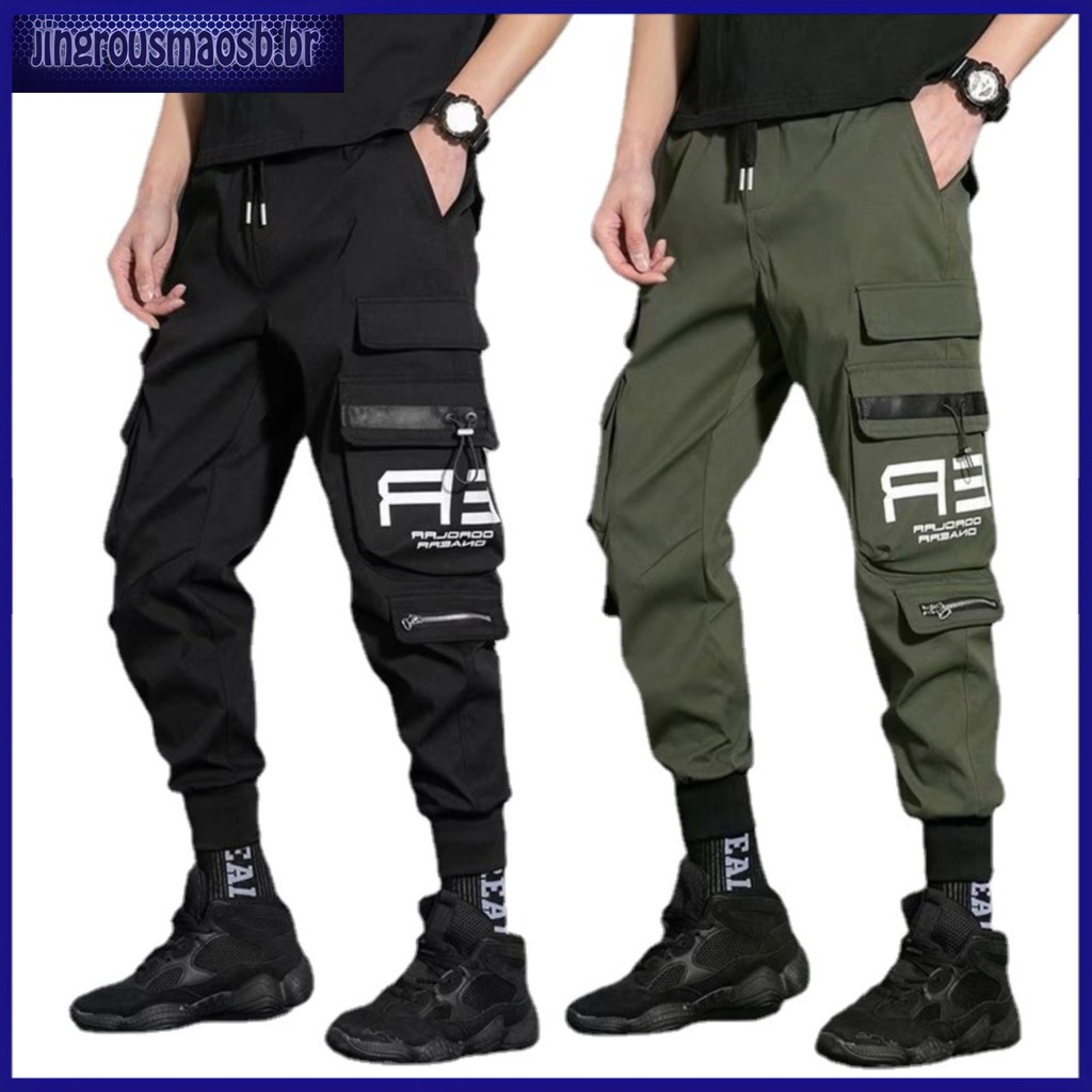Calça Cargo Masculina De Bolso Lateral Corrida Fina Estampa De Letra ...