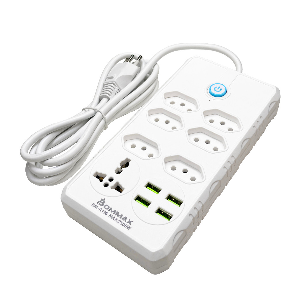 Filtro De Linha Extensão 2 Metros Segurança 6 Tomadas 4 usb Regua Cabo com 1 Tomada Universal - BM-A196