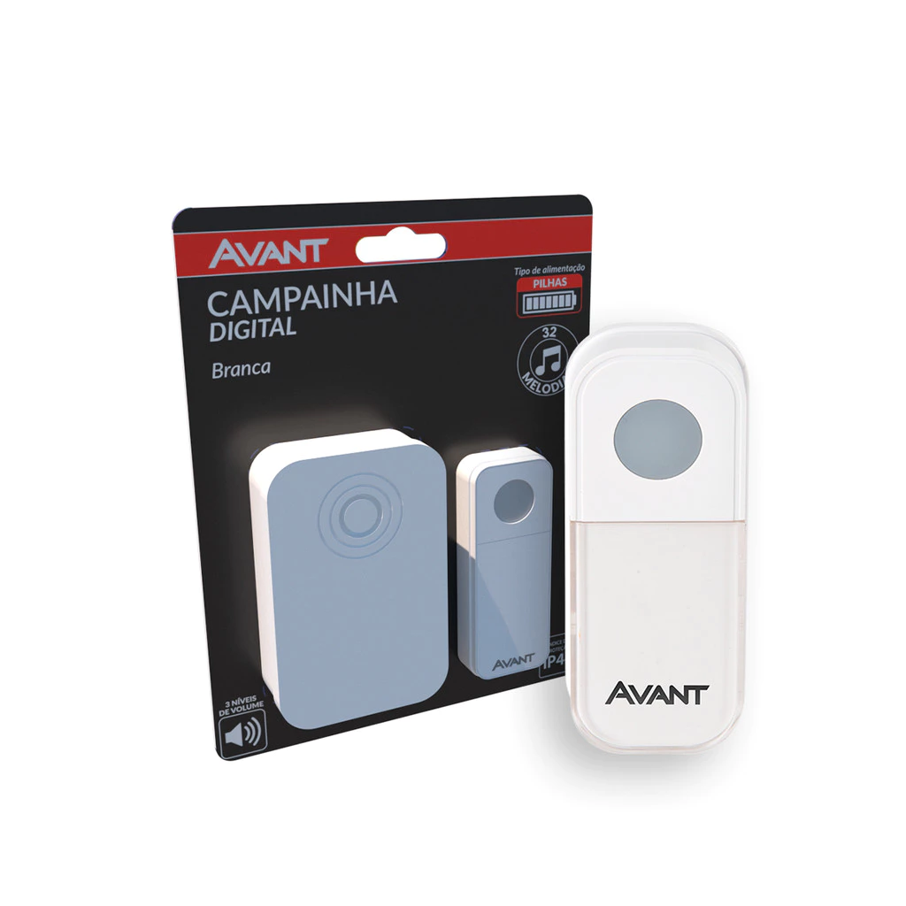 Campainha Digital Sem Fio a Pilhas até 75m Ip44 Branco Avant