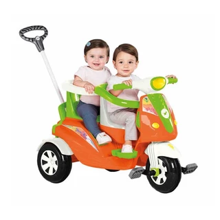 Carrinho De Passeio Moto Duo Para Criança Andador Com 2 Lugares Premium Com Empurrador E Pedal Moderno