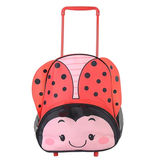 Mochila Escolar Rodinhas Joaninha Vermelha Infantil Clio Pets Animais Zoo 3D p/ Bebe Crianças Volta as Aulas Creche Escola Menina