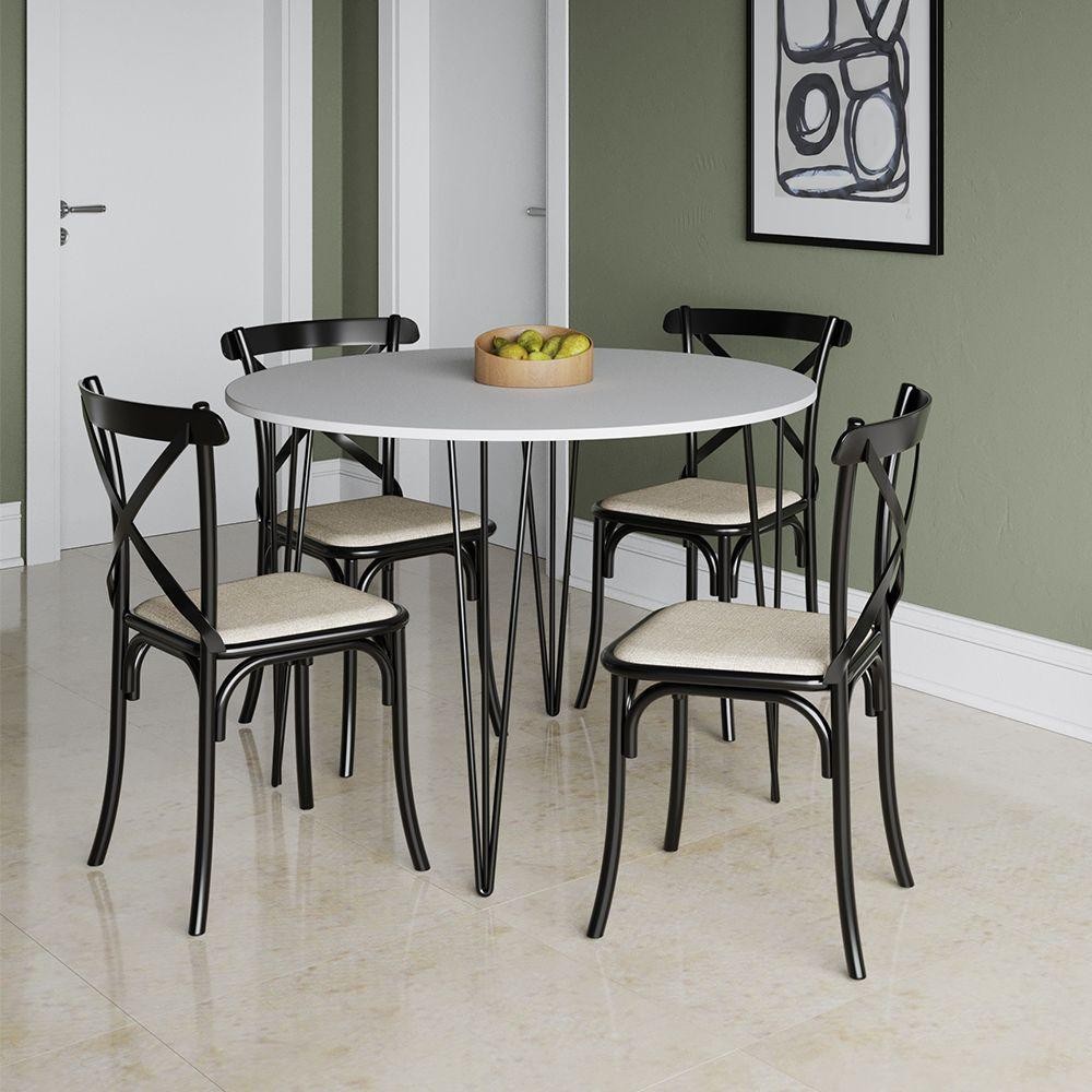 Mesa Jantar Redonda Branca Com 4 Cadeiras Preta Branco | Shopee Brasil