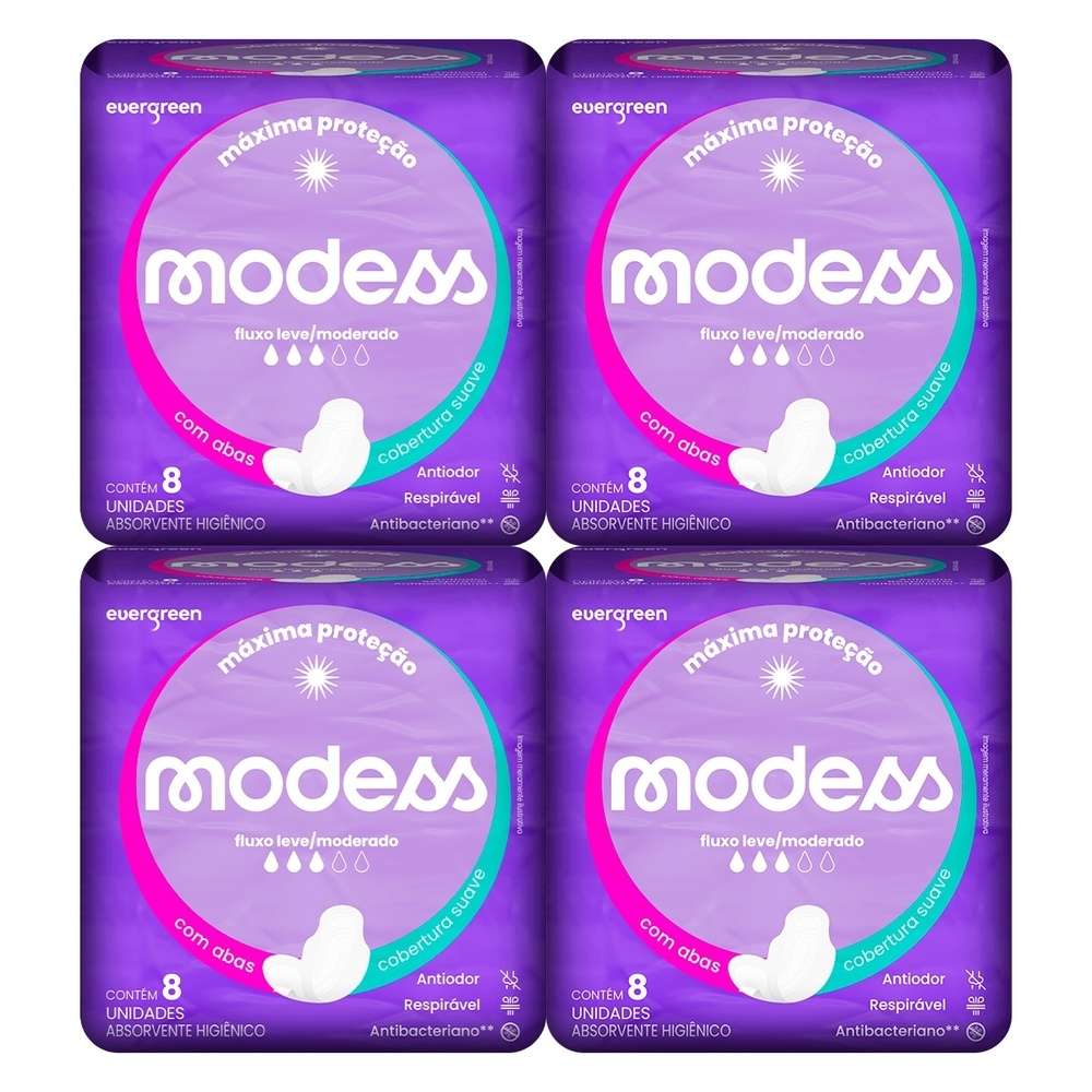 Kit 4 und Absorvente Modess Suave Com Abas c/ 8 un | Shopee Brasil