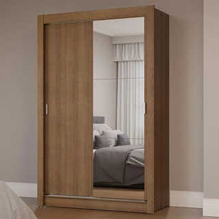 Guarda-Roupa Solteiro 2 Portas de Correr com Espelho Rustic Milano Madesa em Oferta na Shopee