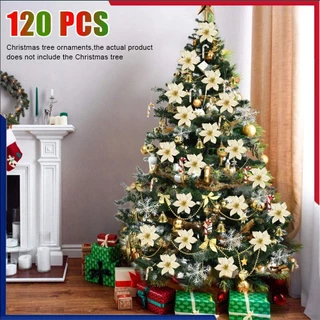 OUTDOOR 120 Pcs/conjunto Árvore De Natal Pendurado Enfeite Glitter Ouro Flor Conjuntos Pingente Para Casa Festa De