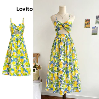 Lovito Vestido casual com estampa de frutas e vegetais para mulheres L99ED207