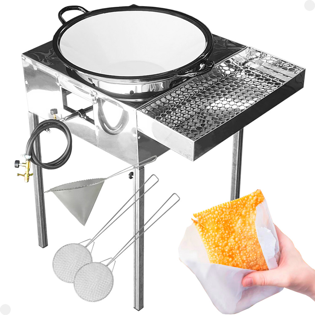 Fogão Fritador Fritadeira Aço Inox Com Tacho 22 Escorredor C