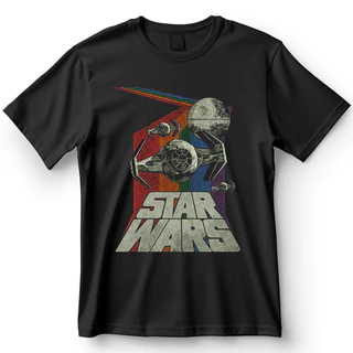 Camiseta Star Wars Estilo Retrô com Estrelas da Morte e Arco-Íris Blusa Camisa 100% Algodão
