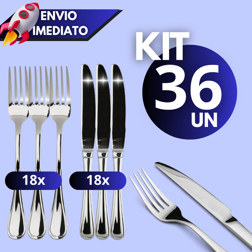 Kit Talheres 36 Peças Garfo Faca de Mesa para Cozinha Aço Inox Alta ...