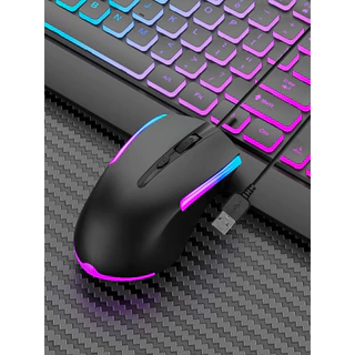 Mouse Com Fio Preto Computador/Netebook Para Jogo Gamer Led RGB