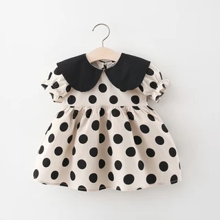 2024 Novo Verão Doce Boneca De Manga De Pescoço De polka Ponto Criança Princesa Saia Vestido Adequado Para Bebê De 9 Meses-3 Anos