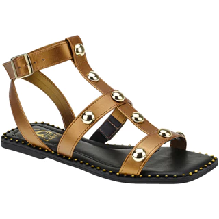 Sandália Gladiadora com Rebites Rasteira Flat Spikes Confortável Fivela 260-01