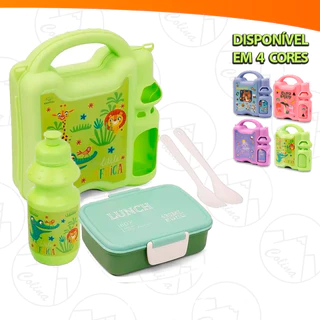 Kit Refeição Infantil Lancheira Para Crianças Plástico Várias Cores