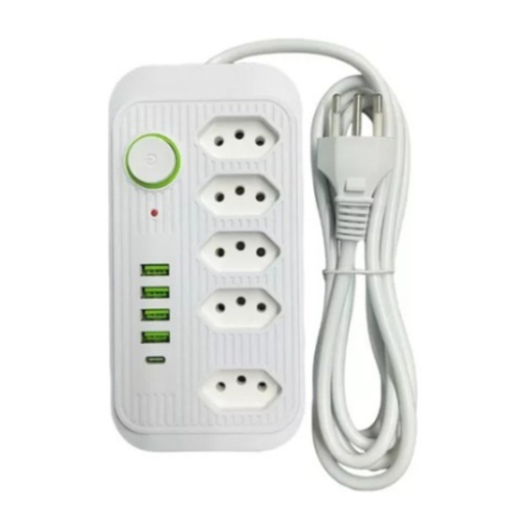 Extensão Filtro De Linha Segurança 5 Tomadas 4 Usb E Usb C Envio Imediato
