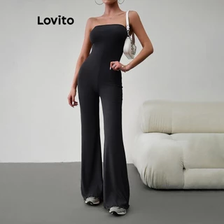Lovito Macacão casual simples com top tubinho para mulheres LNL55090