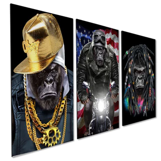 Kit 3 Quadros Decorativos Gorila Trap Motoqueiro Reggae