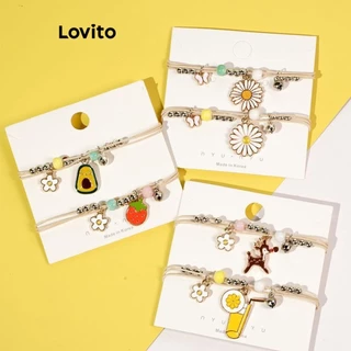 Lovito Pulseira casual colorida com padrão liso para mulheres LFA44626