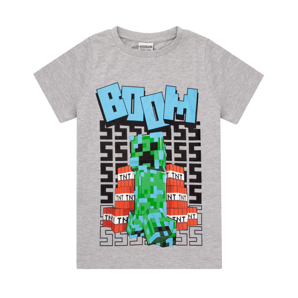 Minecraft Grey Creeper Tnt Boom Placement Impressão Camiseta De Manga ...