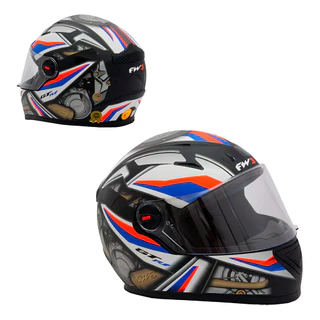 Capacete Moto Fechado GTN R1 Preto Fosco com Azul/Vermelho Viseira Cristal Inmetro Tamanho 56 - FW3 em Oferta na Shopee
