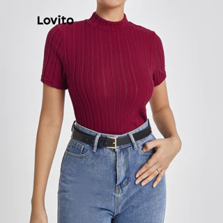Lovito Camiseta casual lisa jacquard para mulheres LBL16286